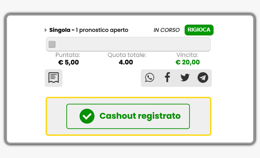 Cash out Scommesse Registrato