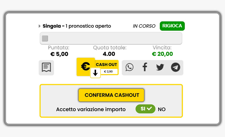 Conferma Cash out Scommesse Sportive